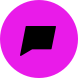 A black speech bubble with a pink background.